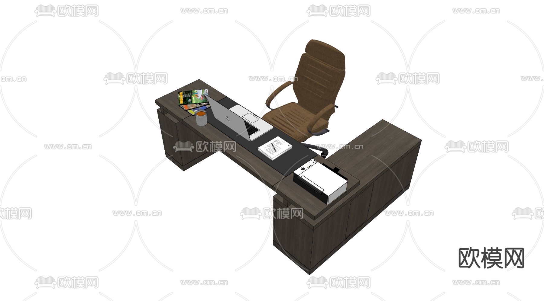 现代办公班台桌椅su模型下载（渲染图2）
