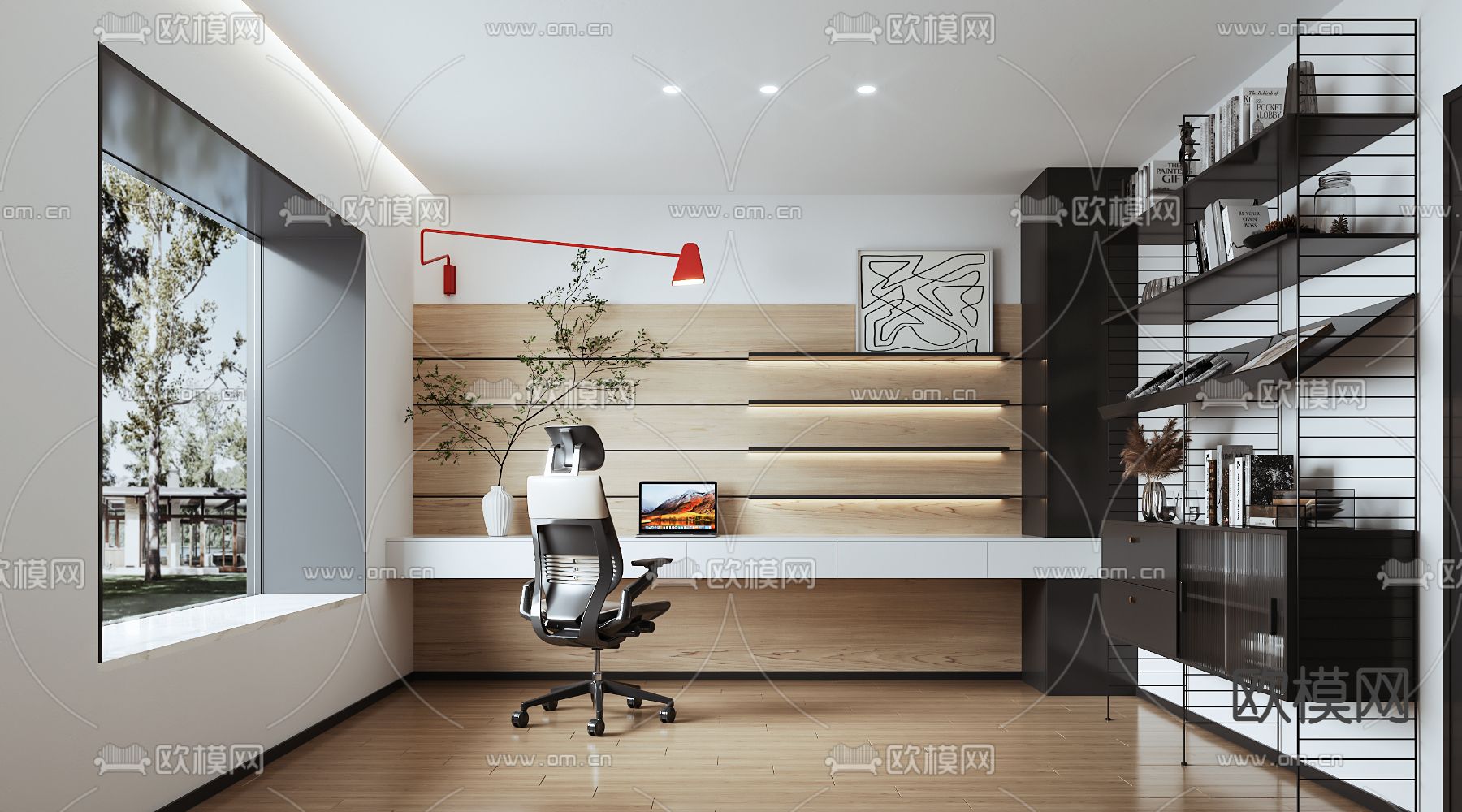 现代简约书房3d模型下载