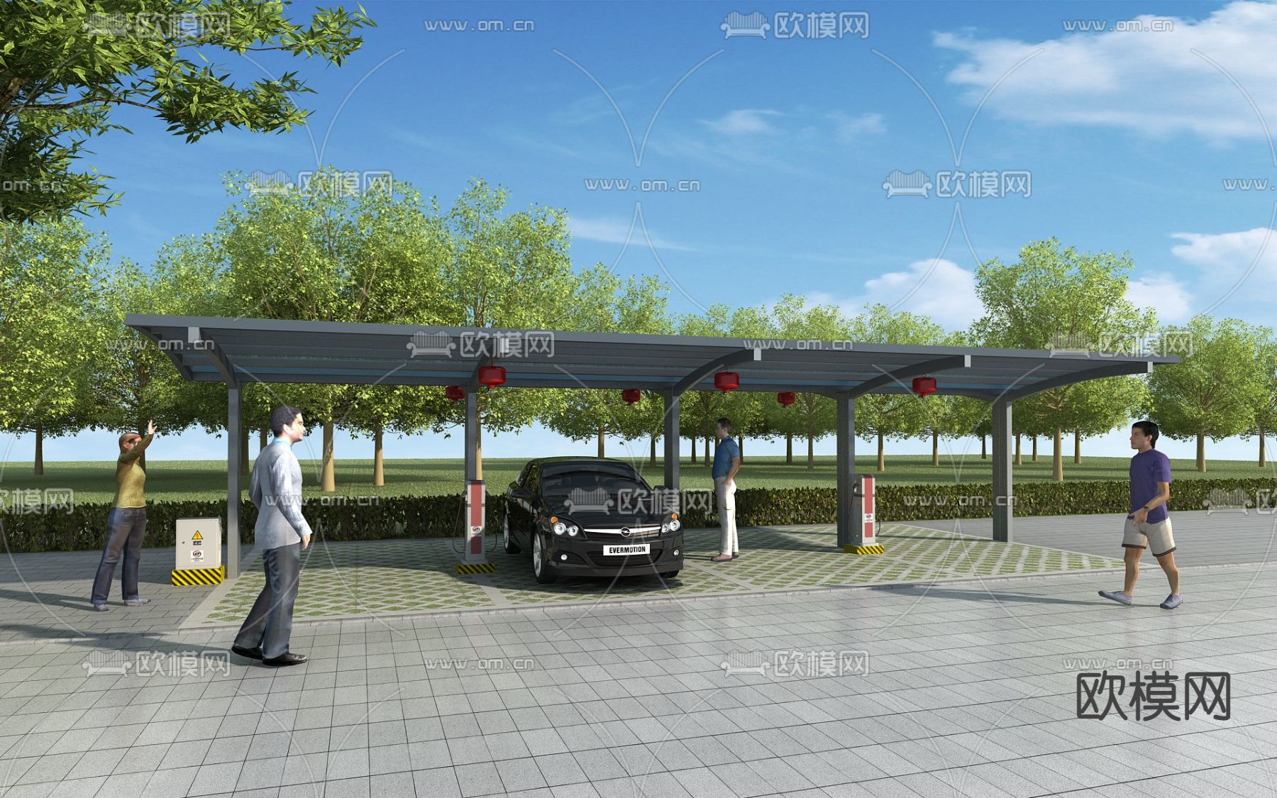 现代汽车充电站3d模型下载