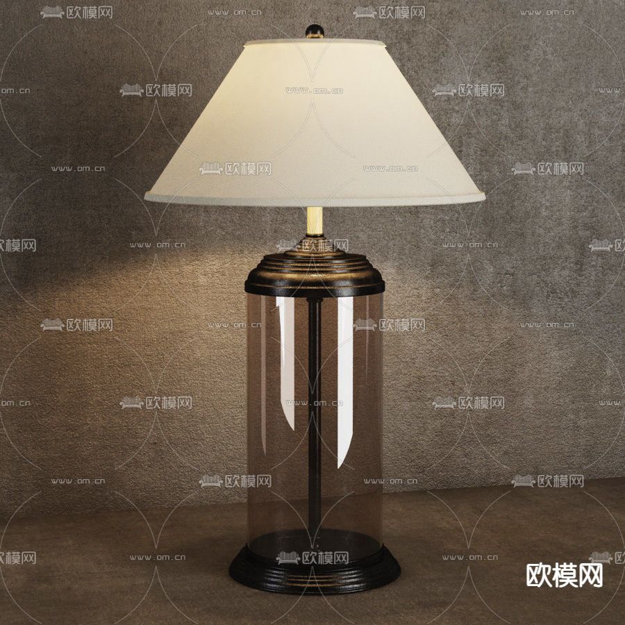现代复古做旧铁艺玻璃台灯免费3d模型下载