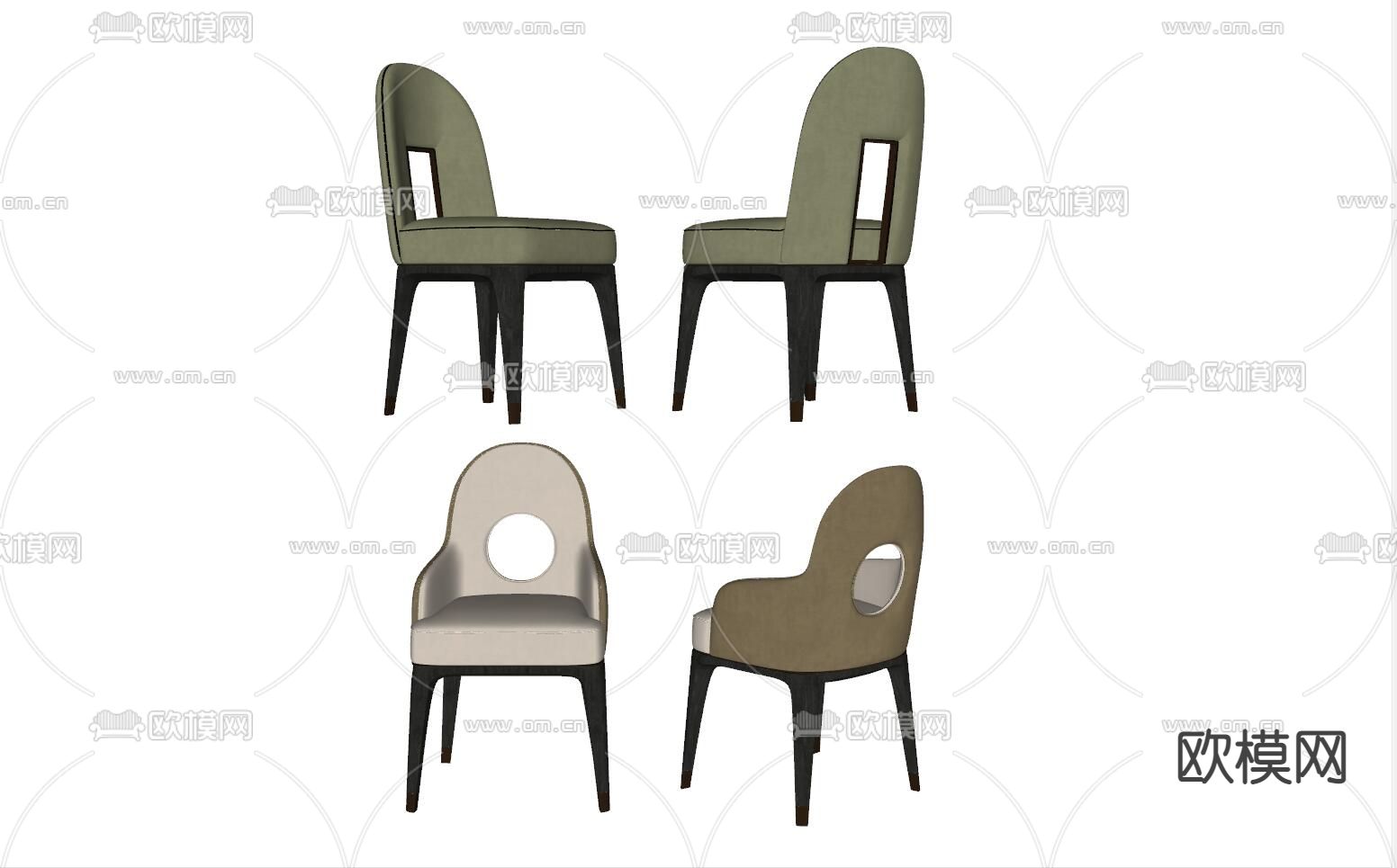 现代绒布单椅su模型下载（渲染图2）