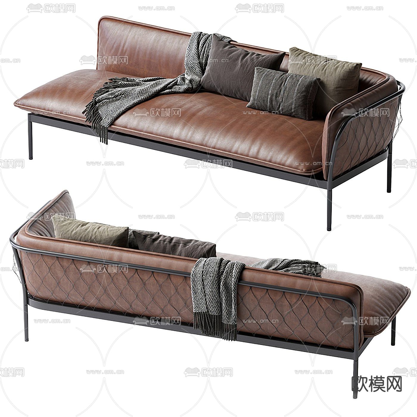 FLEXFORM 棕色皮革多人沙发3d模型下载（渲染图2）