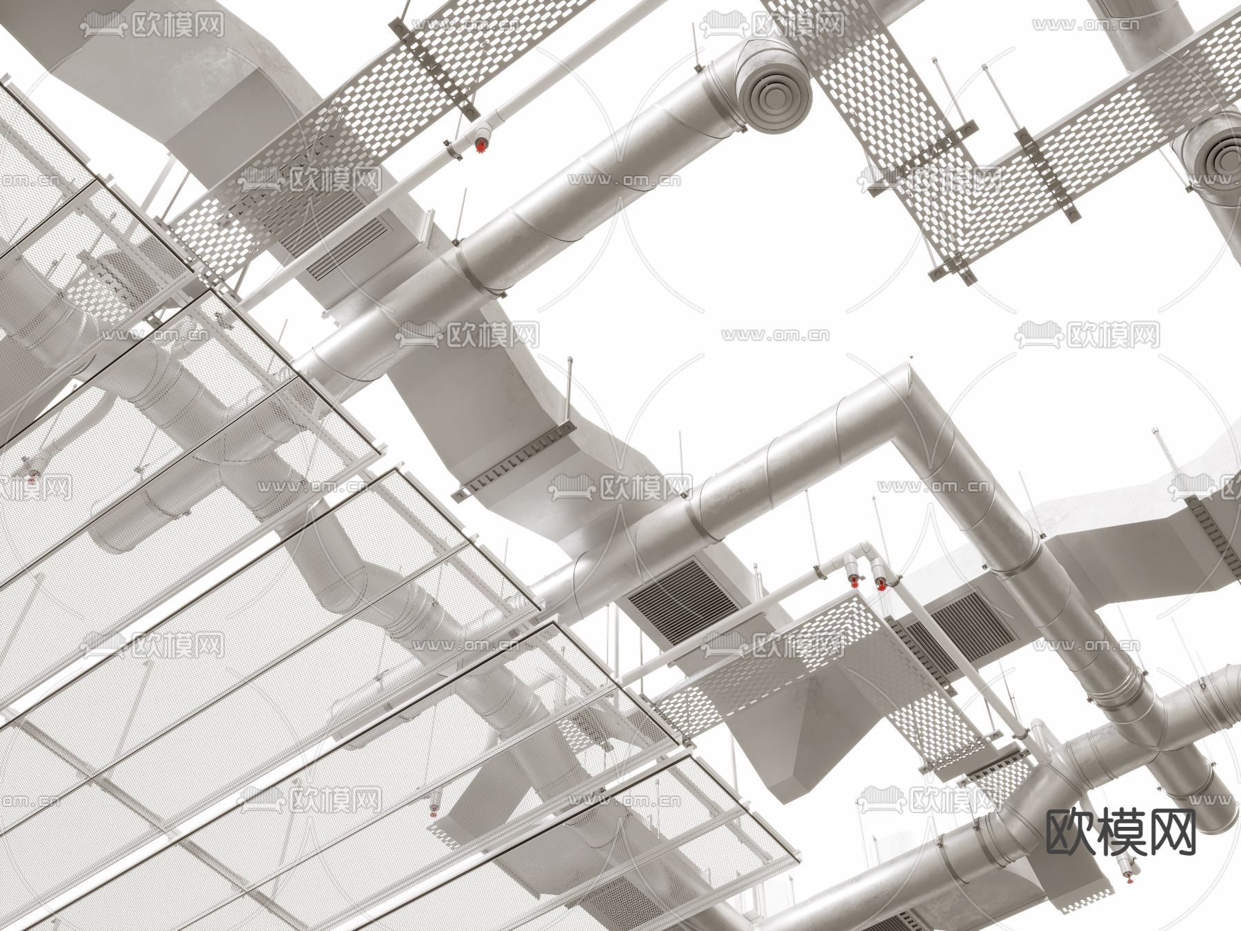 工业风天花吊顶管道3d模型下载