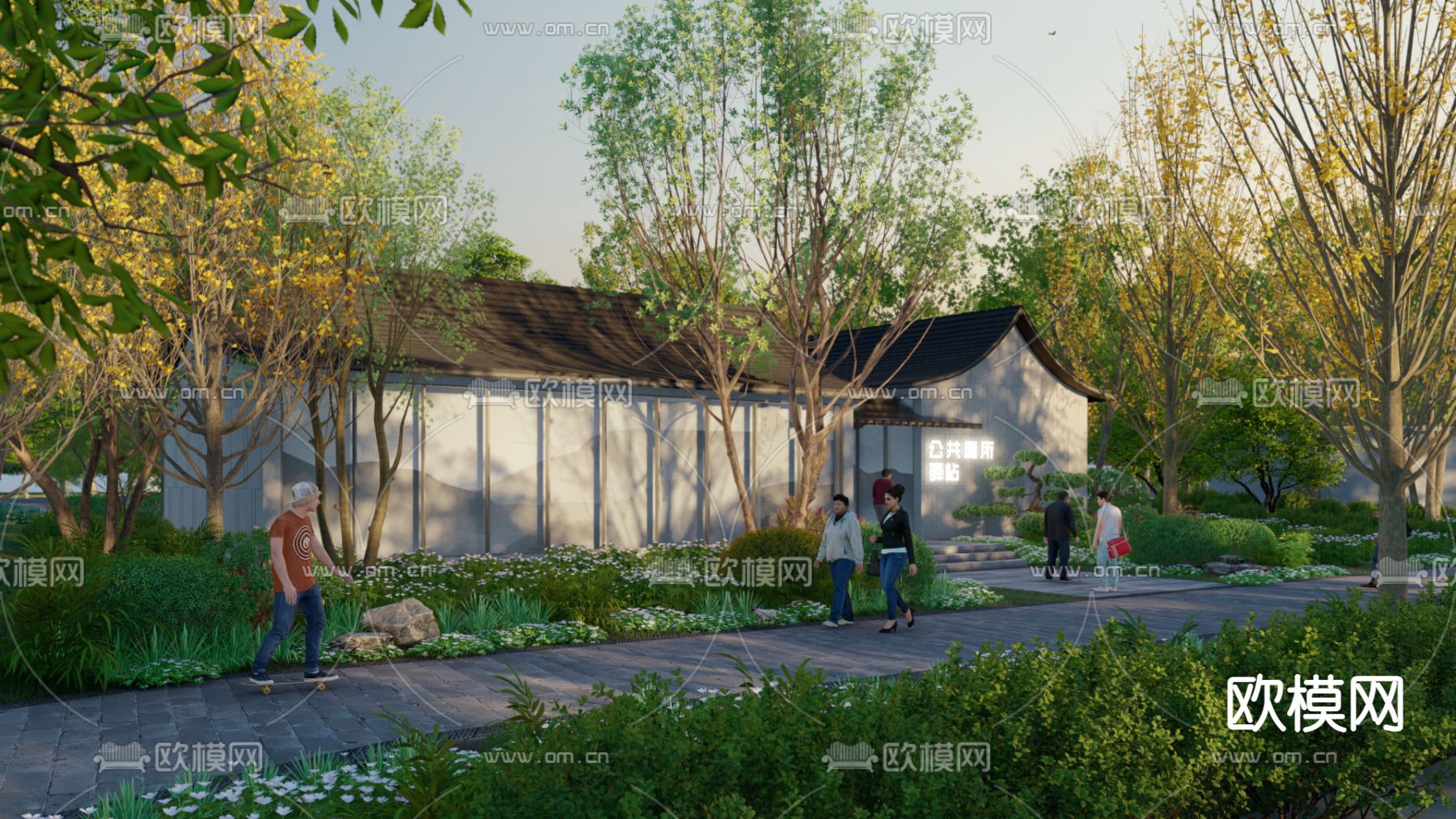 新中式公共厕所su模型下载（渲染图2）