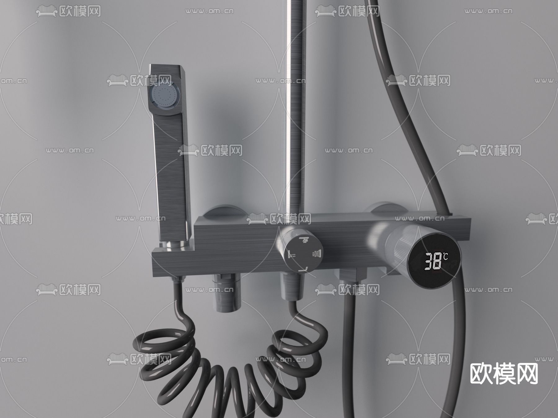 现代不锈钢淋浴花洒水龙头3d模型下载（渲染图4）