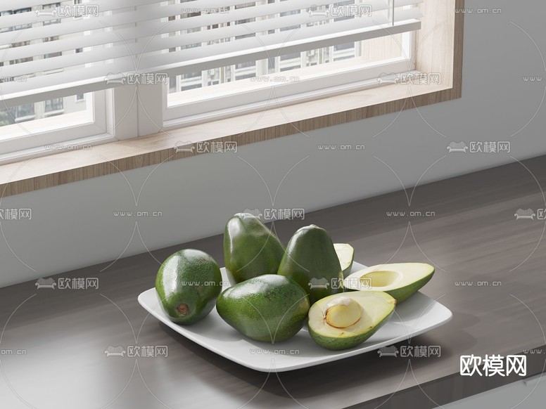 现代牛油果水果果盘3d模型下载