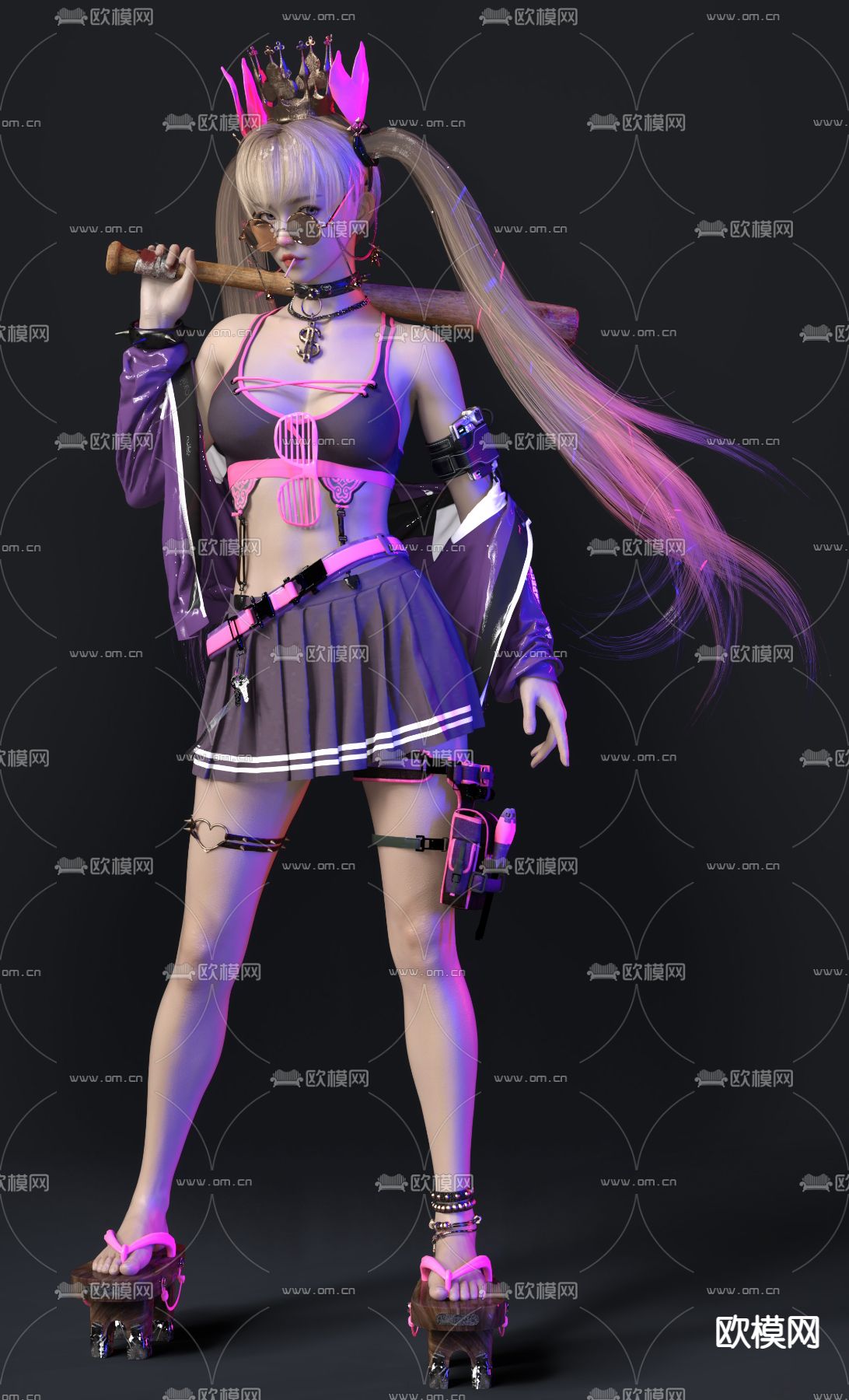 现代双马尾潮流女孩3d模型下载（渲染图2）