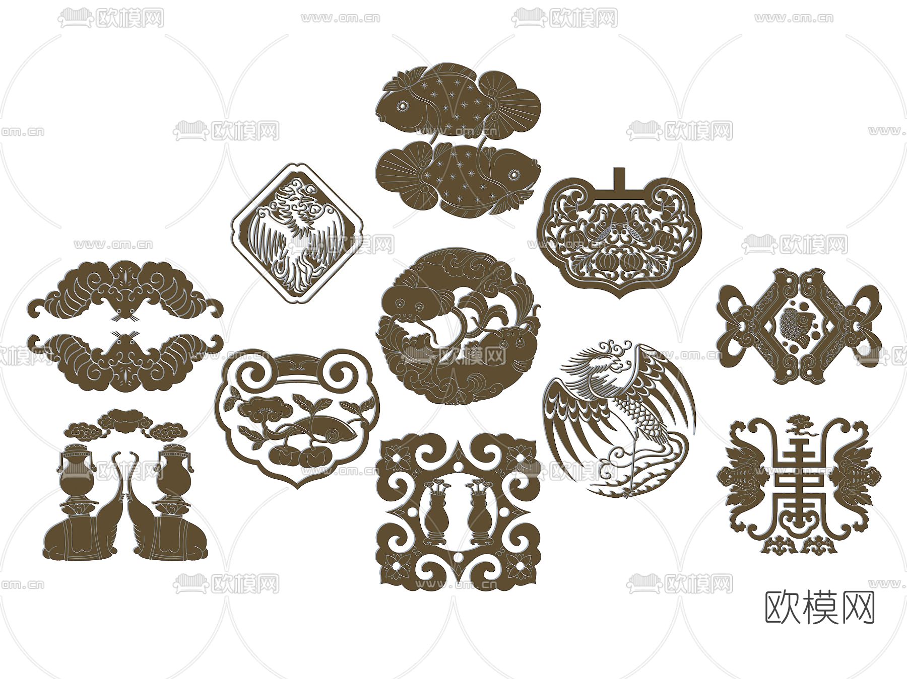 新中式金属雕花3d模型下载