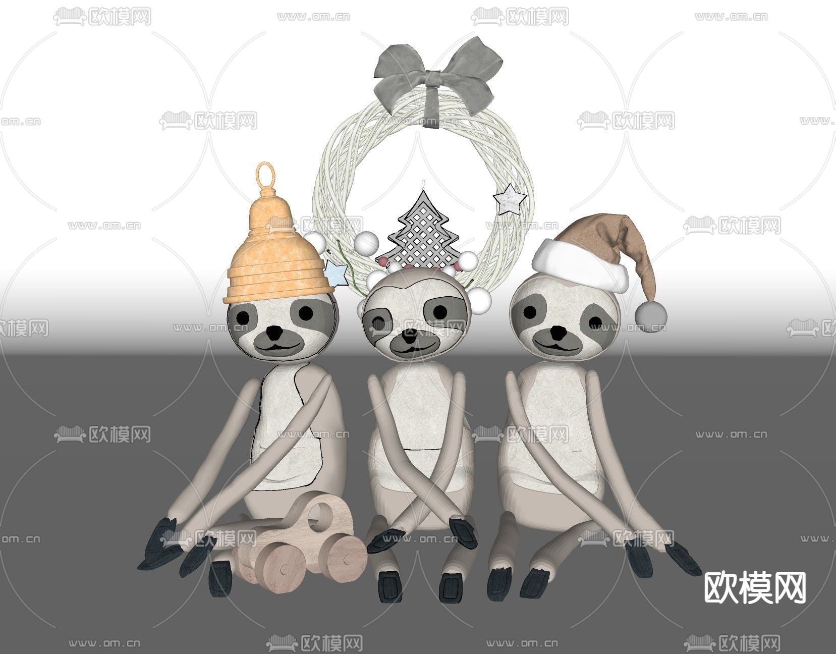 现代公仔狐猴猢狲玩具su模型下载（渲染图2）