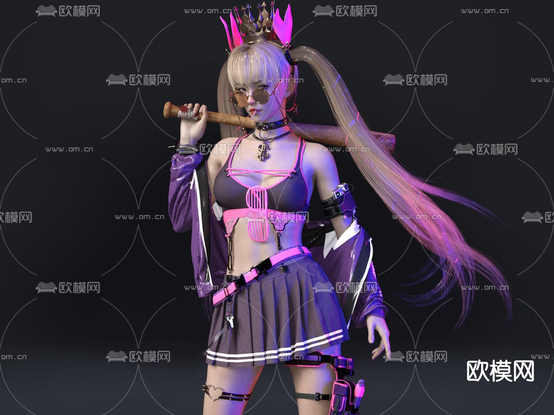 现代双马尾潮流女孩3d模型下载（渲染图1）