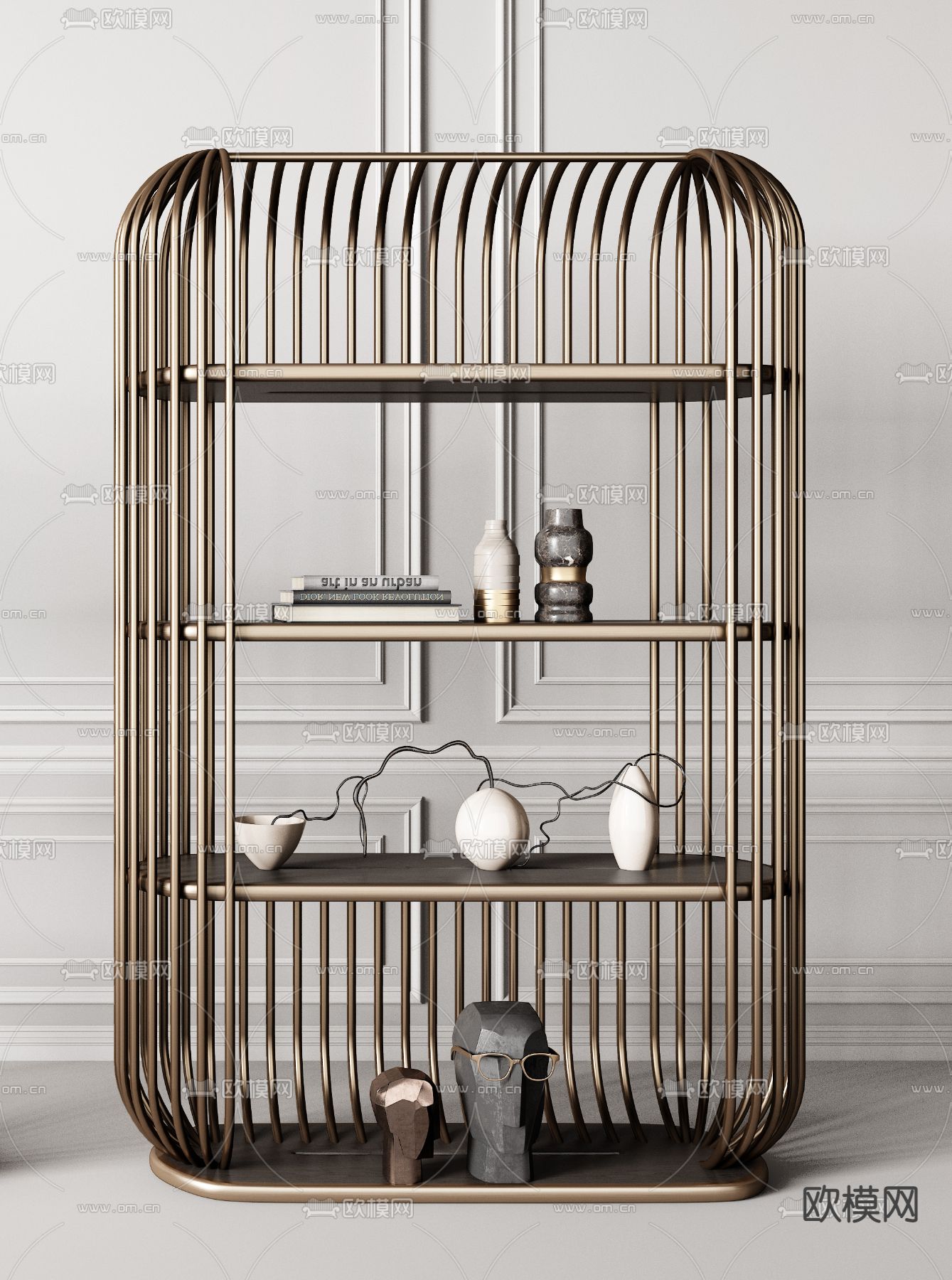 现代轻奢金属装饰架3d模型下载（渲染图3）