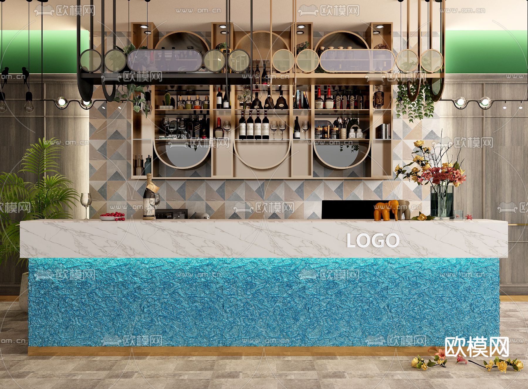 现代酒吧调酒台3d模型下载（渲染图1）
