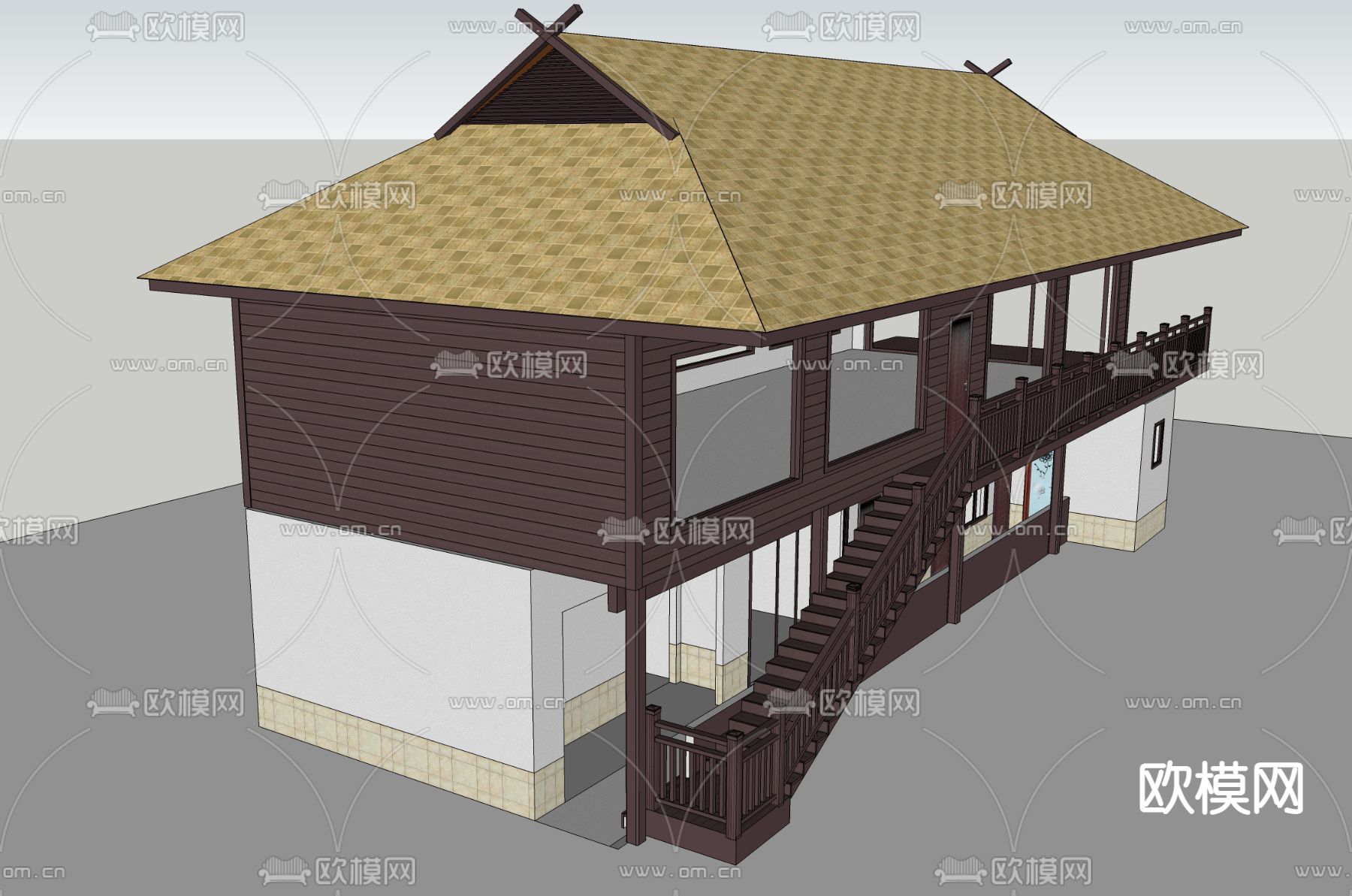 中式古建外观su模型下载（渲染图3）