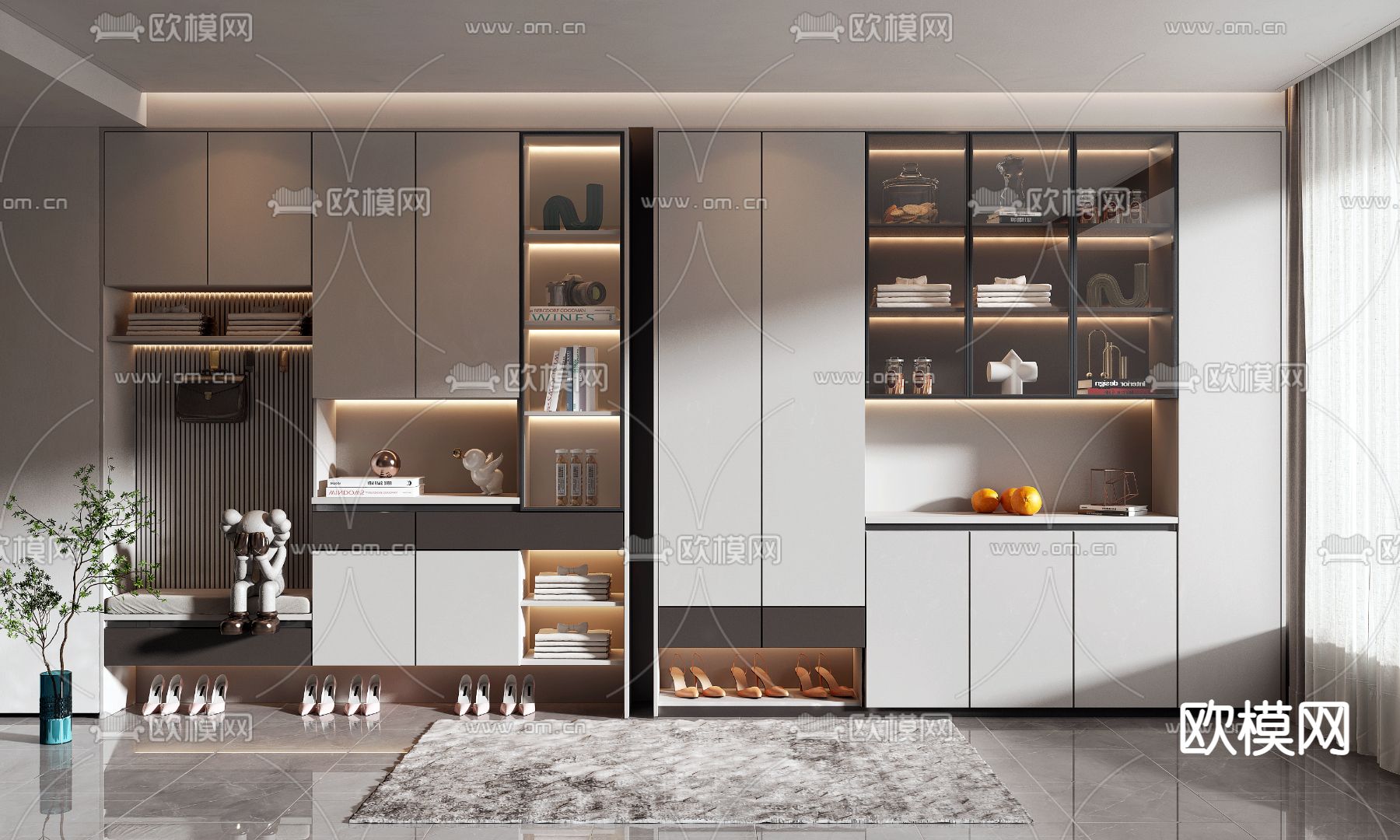 现代一体式玄关鞋柜3d模型下载