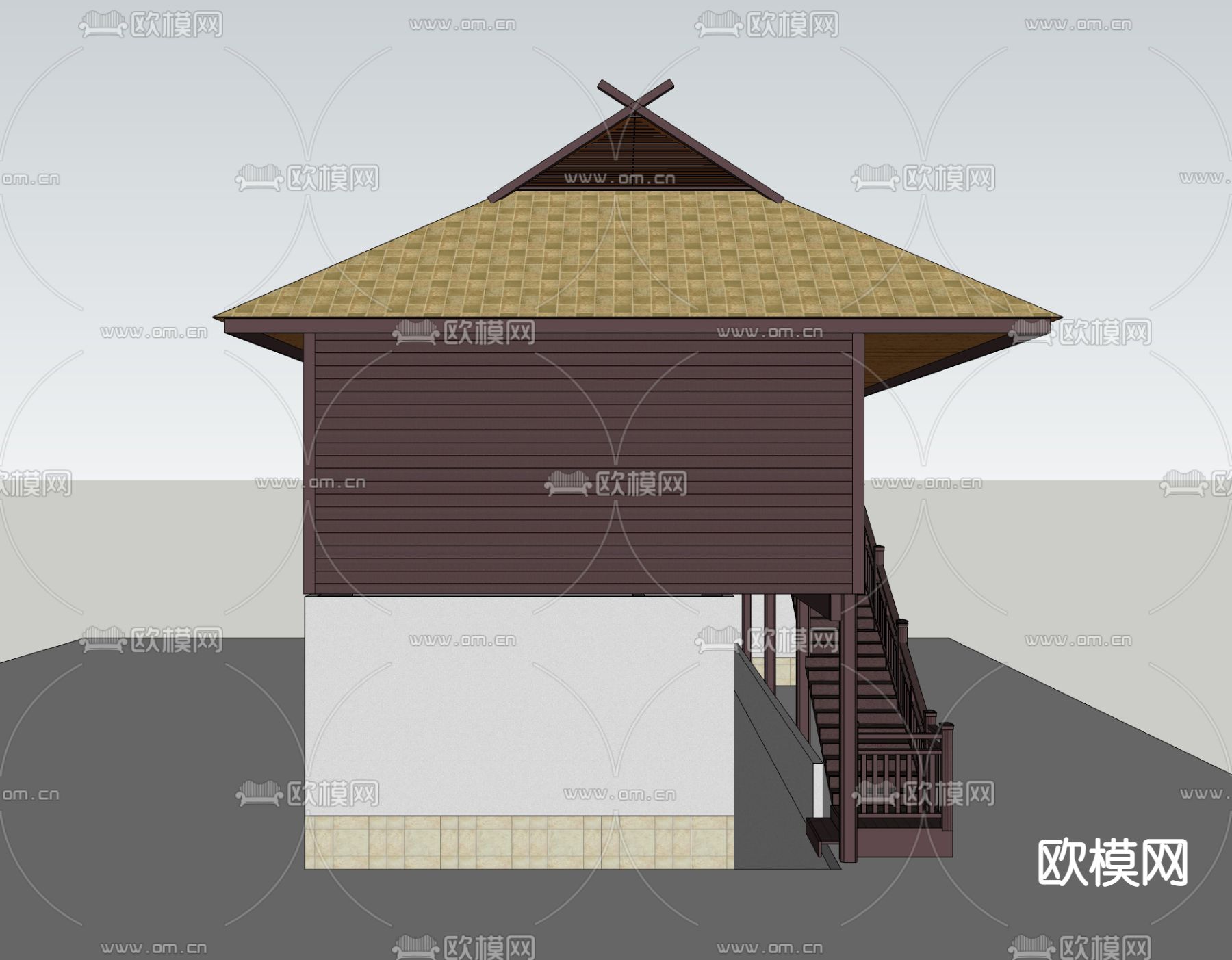 中式古建外观su模型下载（渲染图2）