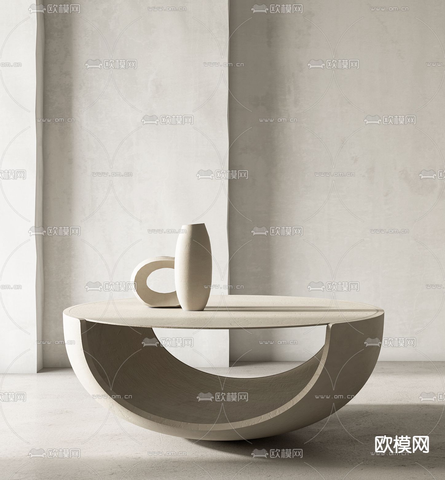 侘寂风茶几su模型下载（渲染图1）