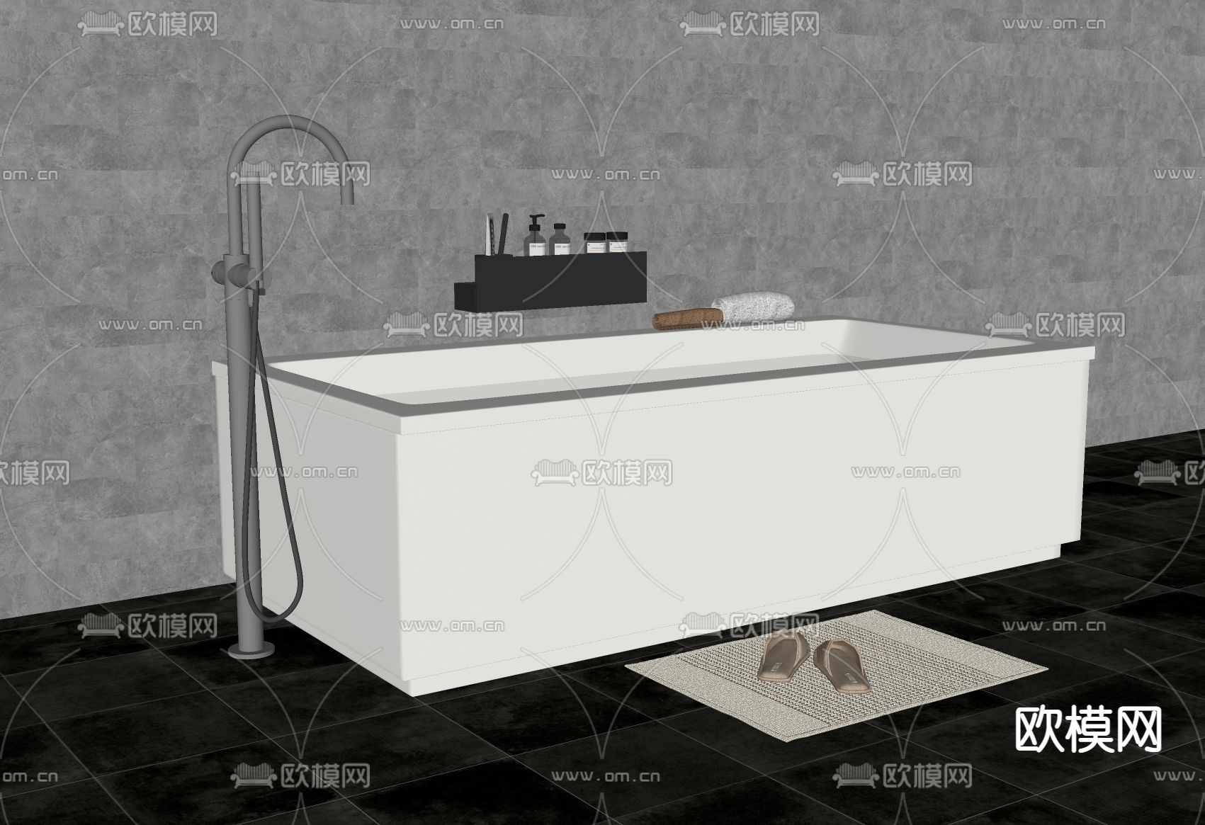 现代卫生间浴缸su模型下载（渲染图2）