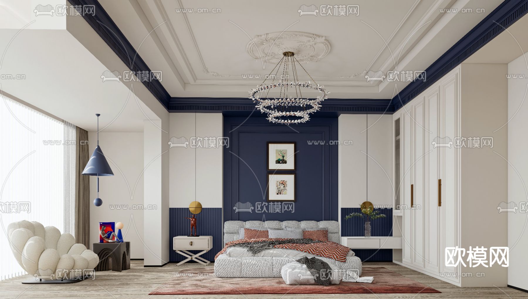 欧式卧室su模型下载（渲染图1）