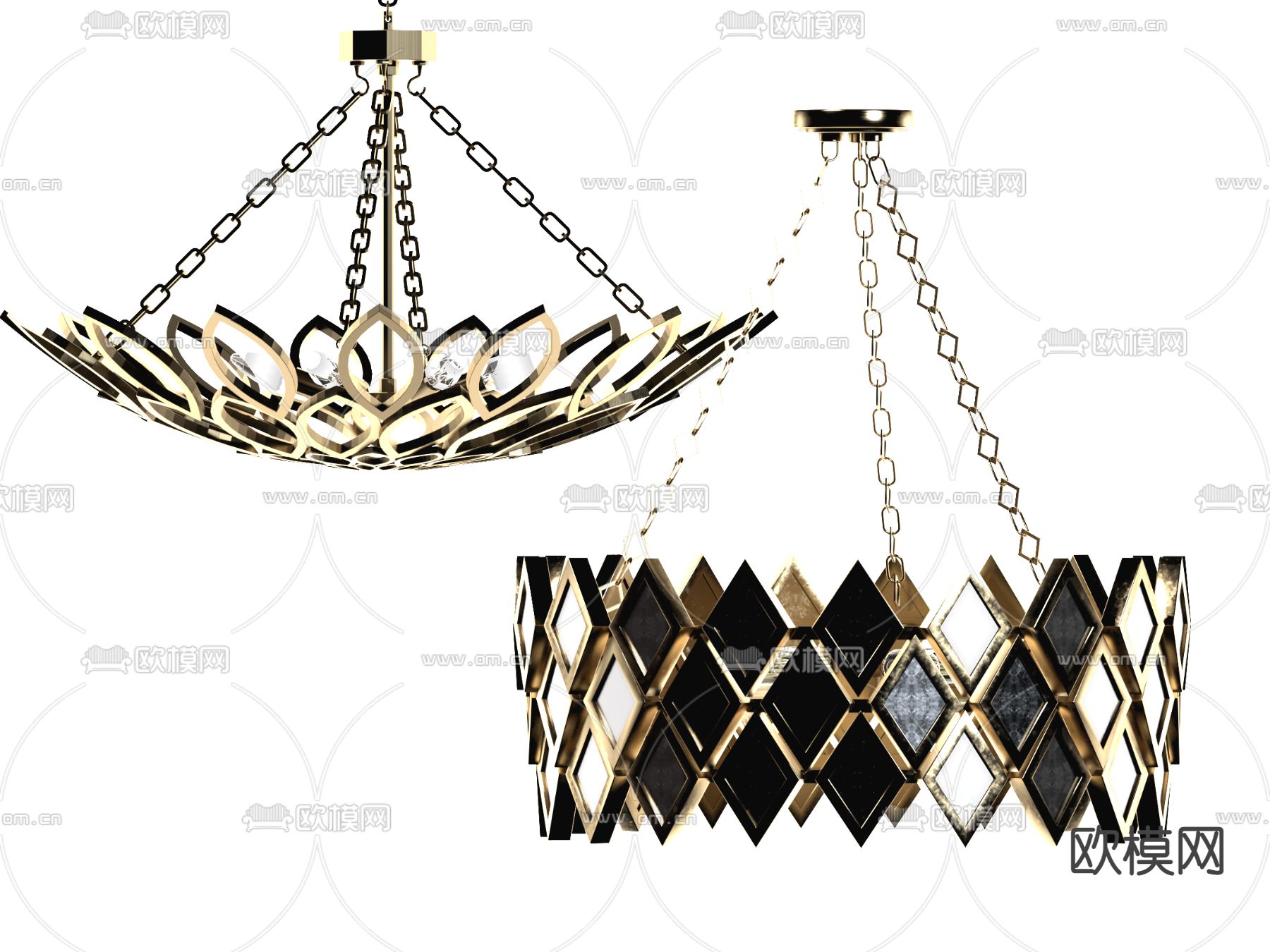 简欧金属菱形片拼接吊灯3d模型下载