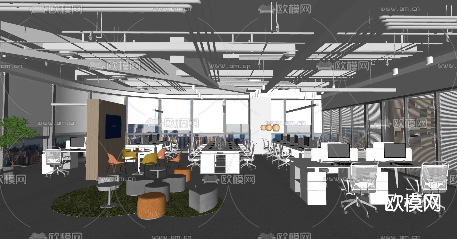 现代公共办公区su模型下载（渲染图2）