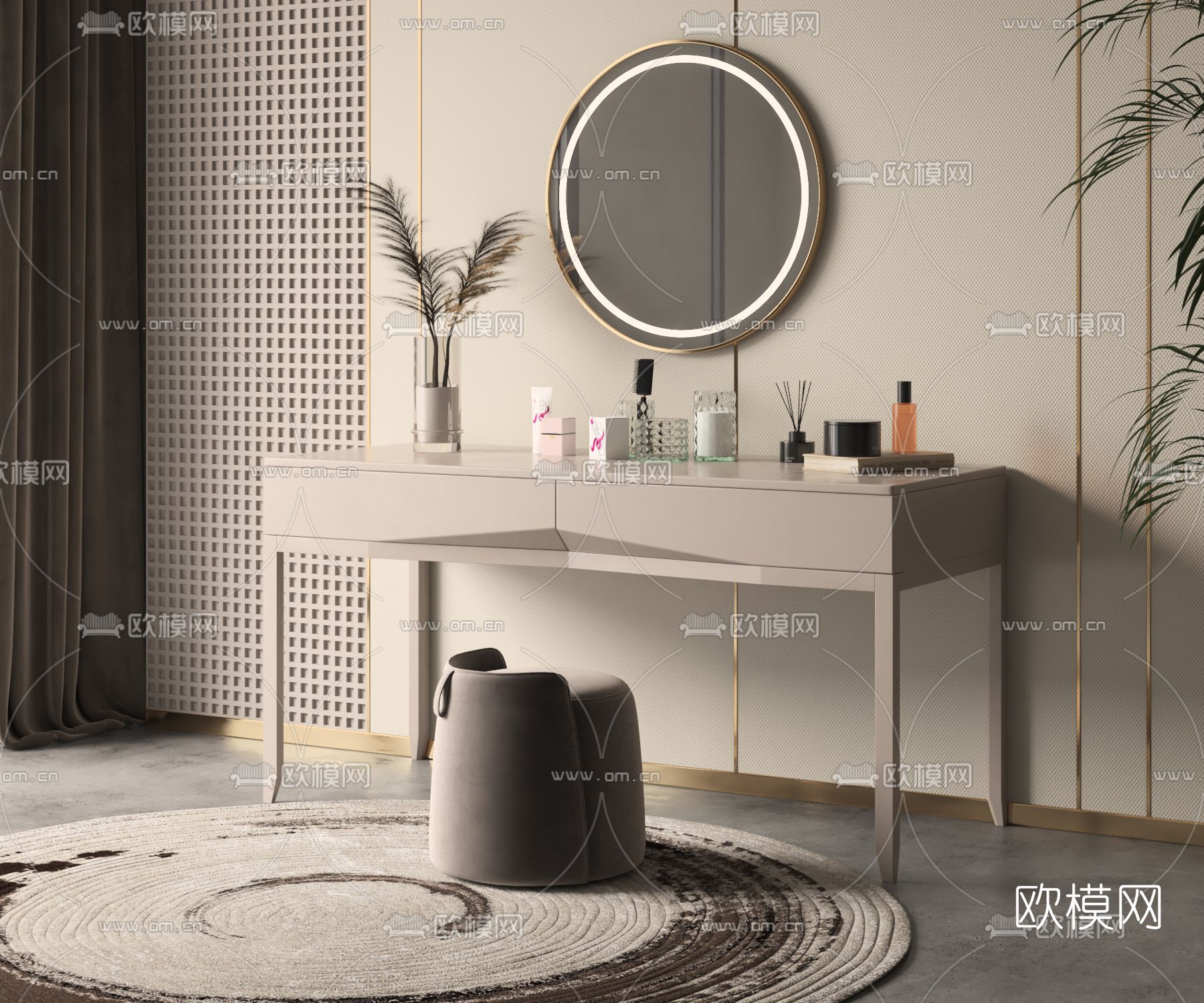 现代轻奢梳妆台3d模型下载