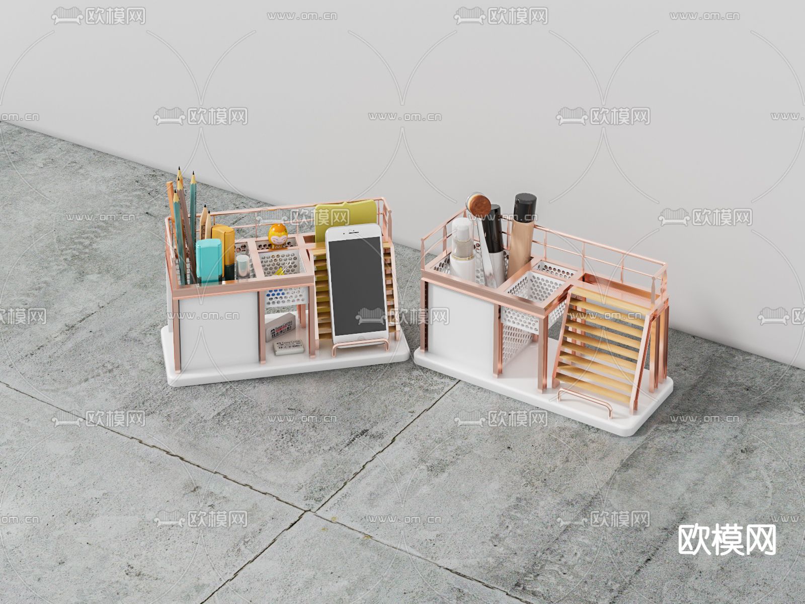 现代笔筒化妆品收纳架3d模型下载