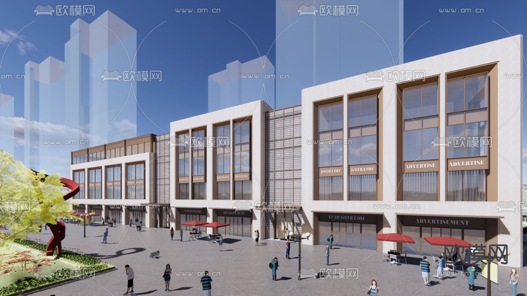 现代商业街su模型下载（渲染图1）