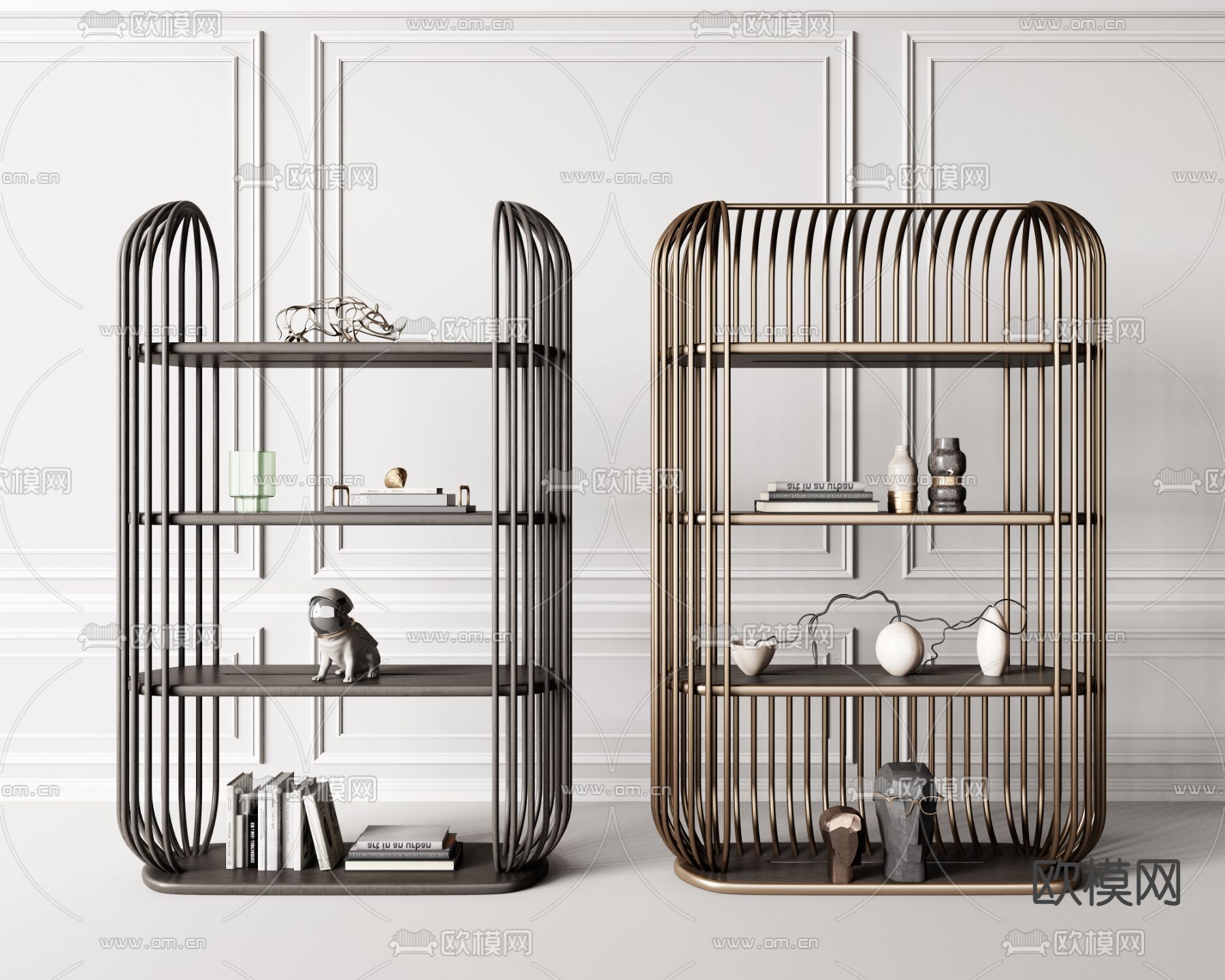 现代轻奢金属装饰架3d模型下载（渲染图1）