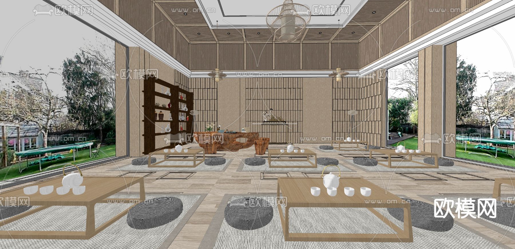 新中式茶馆su模型下载