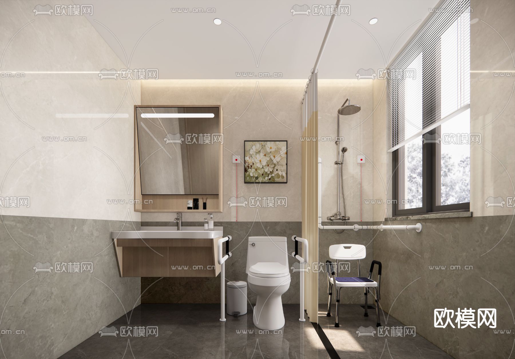 新中式养老院病房su模型下载（渲染图2）