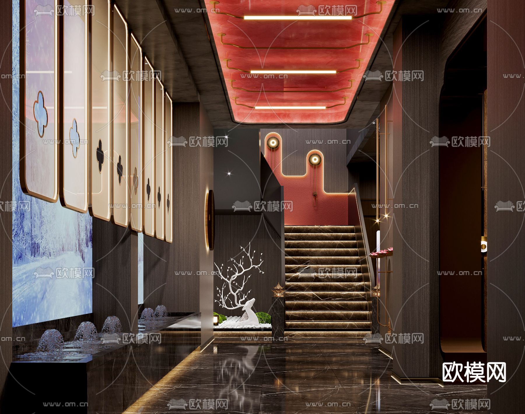 新中式足浴沐足阁楼梯过道3d模型下载