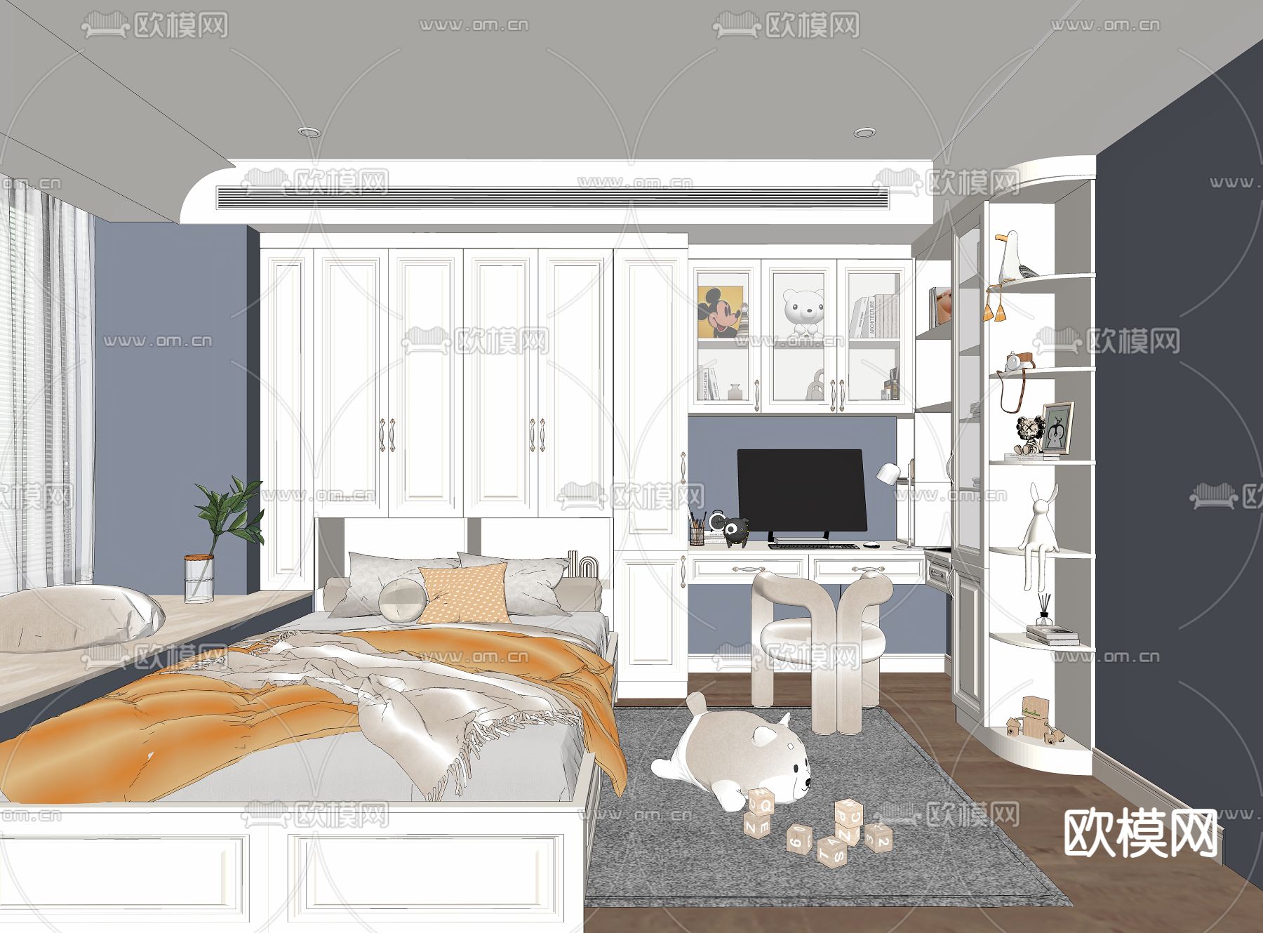 简欧榻榻米儿童房su模型下载（渲染图2）