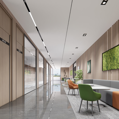  现代办公过道休闲区su模型 