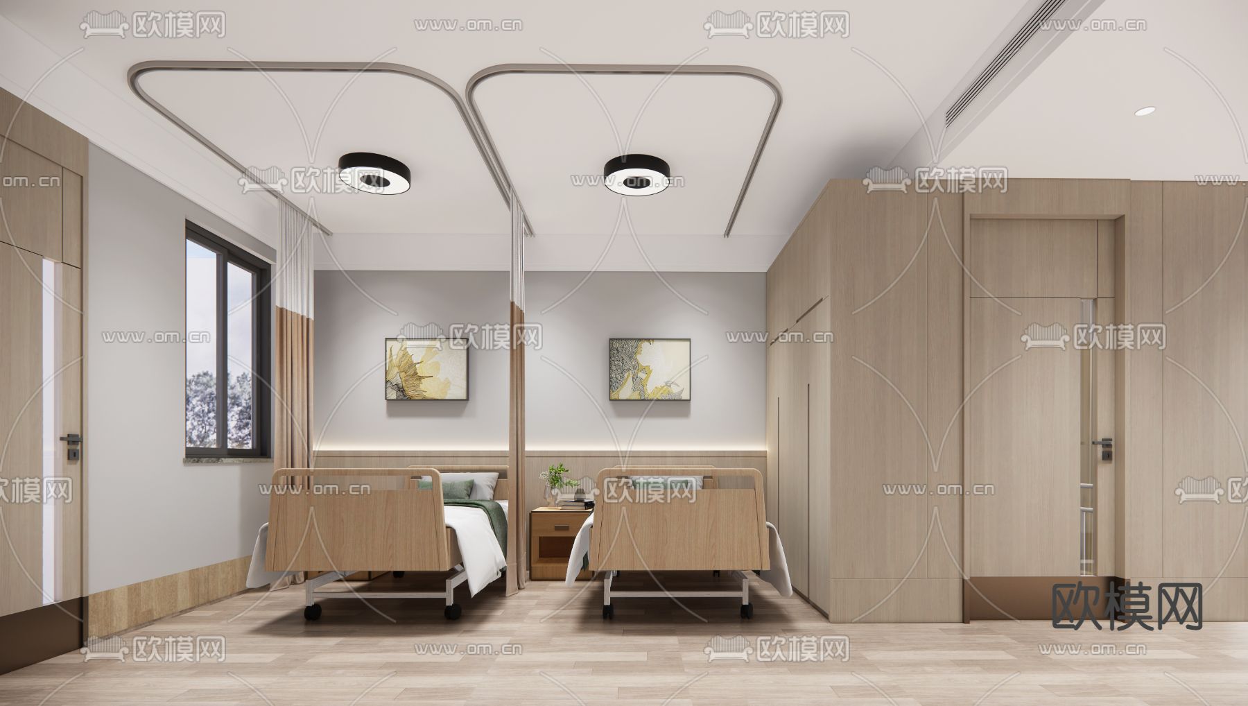 新中式养老院病房su模型下载（渲染图1）