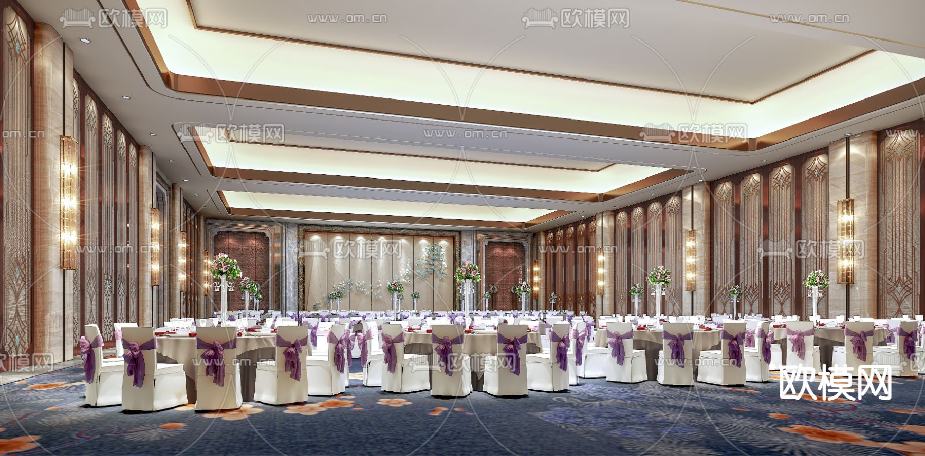 现代酒店大型宴会厅3d模型下载