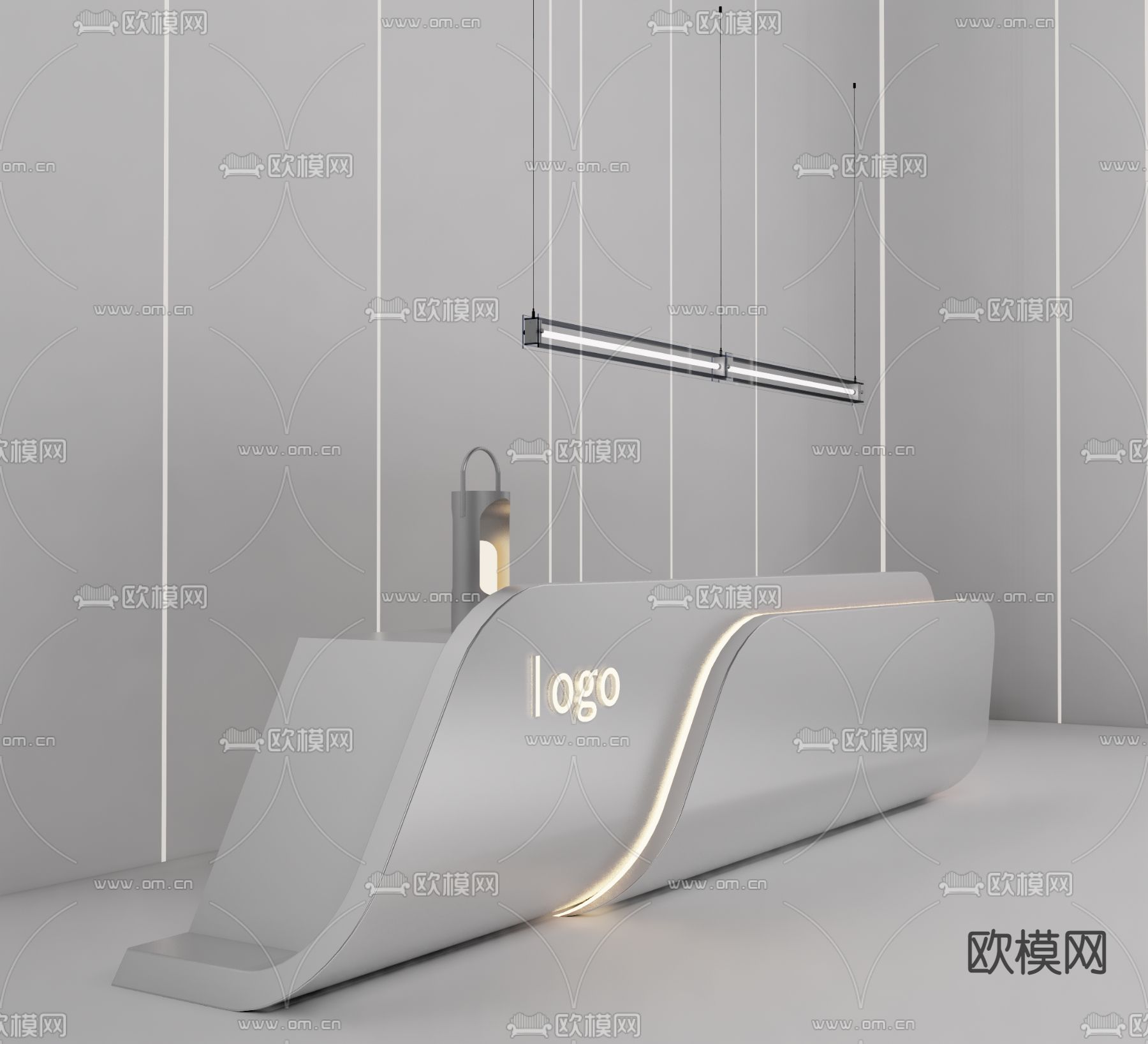 现代前台接待台su模型下载（渲染图1）