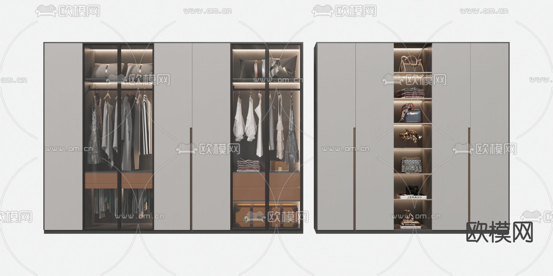 现代轻奢衣柜su模型下载（渲染图1）