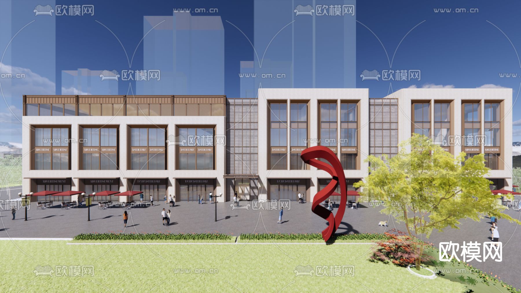现代商业街su模型下载（渲染图3）
