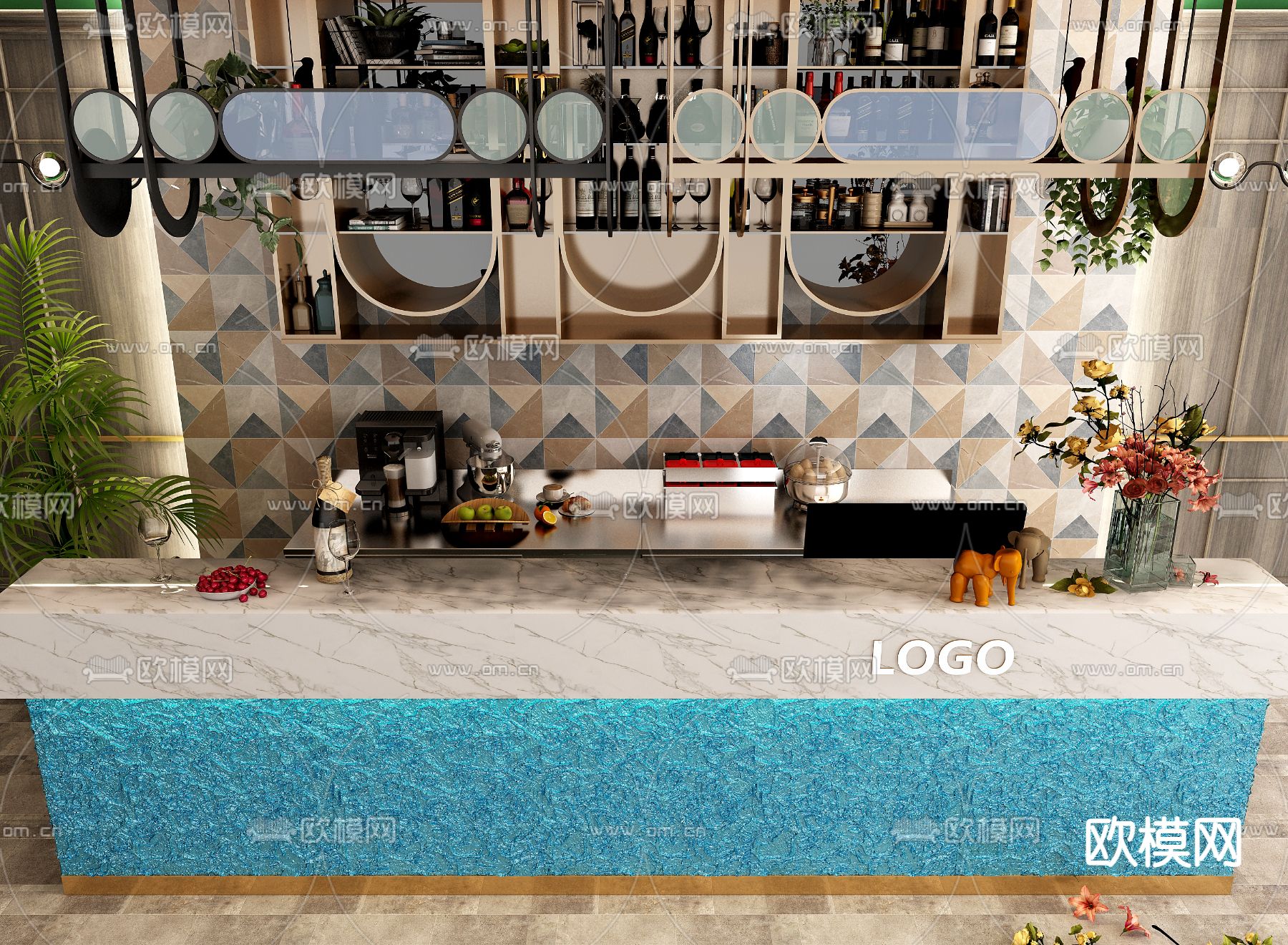 现代酒吧调酒台3d模型下载（渲染图2）