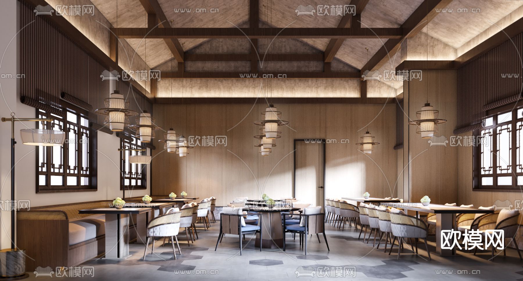 新中式民宿网红餐厅3d模型
