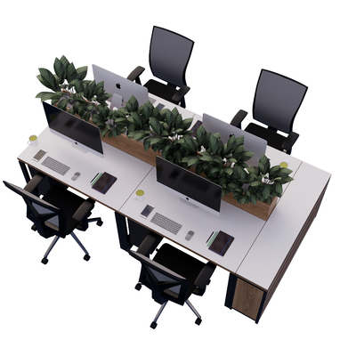  现代屏风卡位办公桌椅su模型 