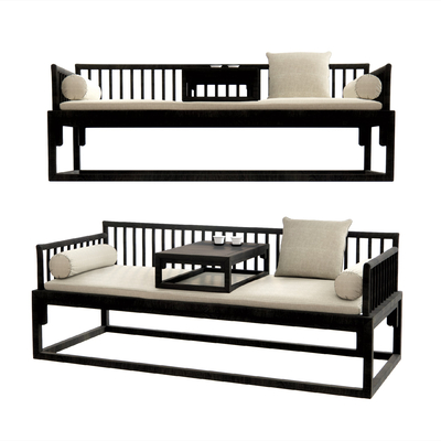  新中式实木罗汉床su模型 