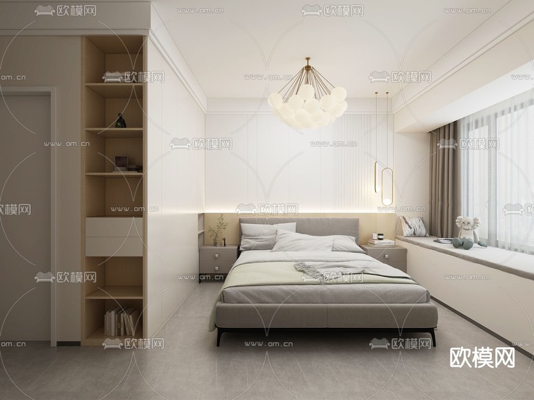 现代简约卧室免费3d模型下载_ID11962255_3dmax免费模型-欧模网