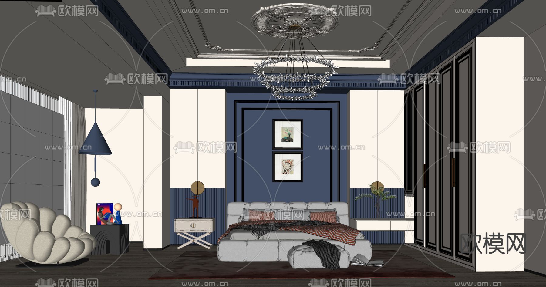 欧式卧室su模型下载（渲染图2）