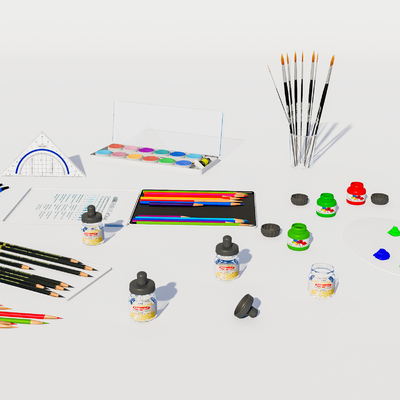  现代绘画工具美术用品su模型 