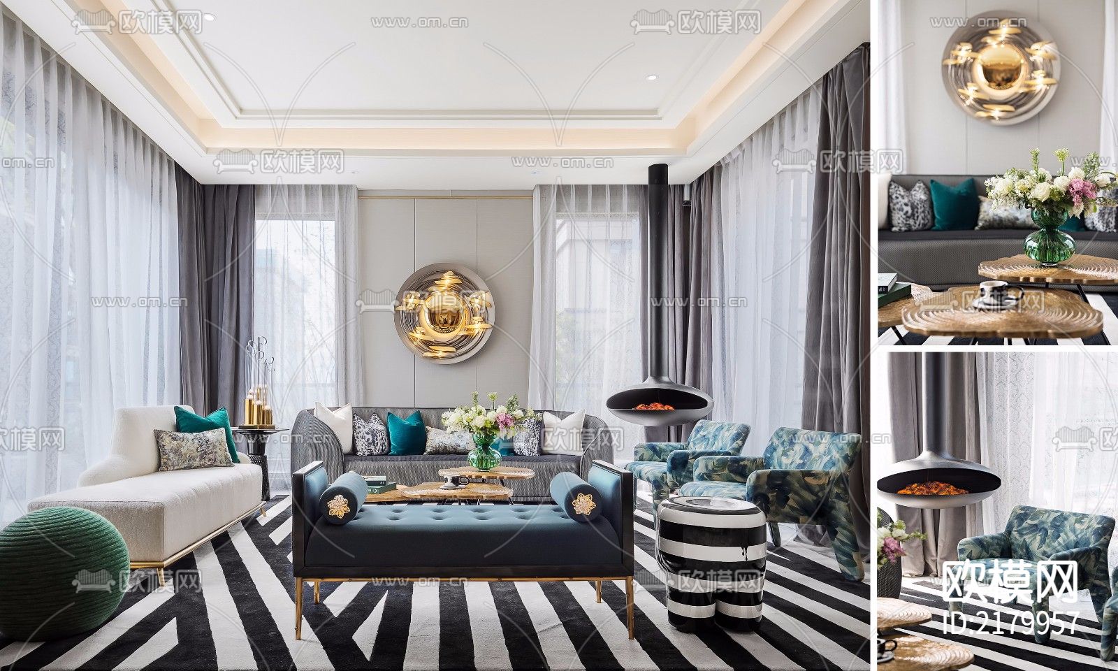 九曲河独院端户别墅CAD施工图下载（渲染图8）