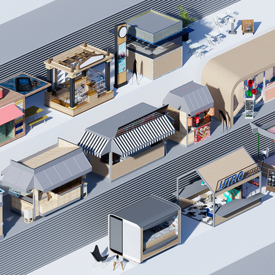  现代零售货摊su模型 