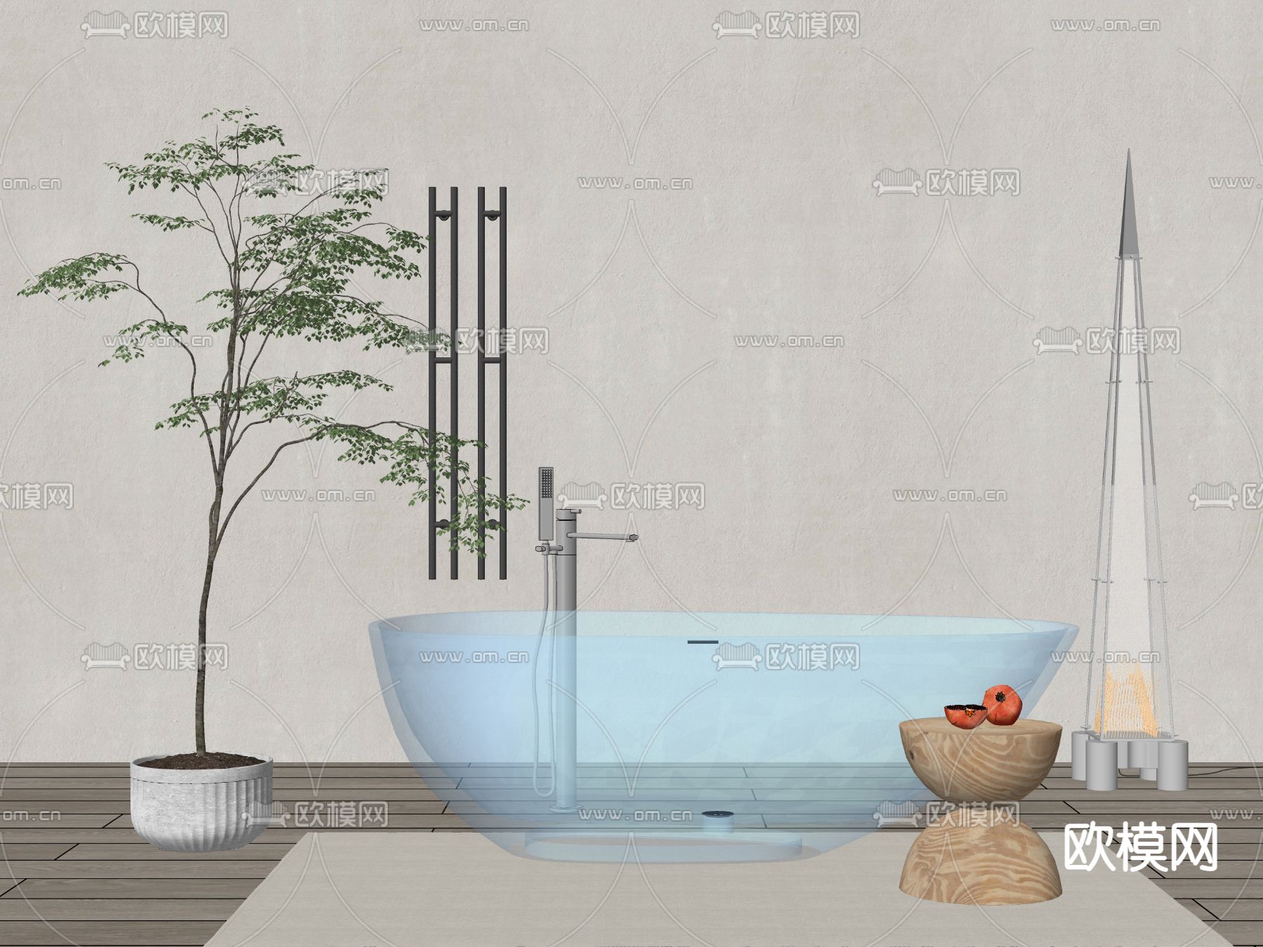 现代亚克力浴缸su模型下载（渲染图2）