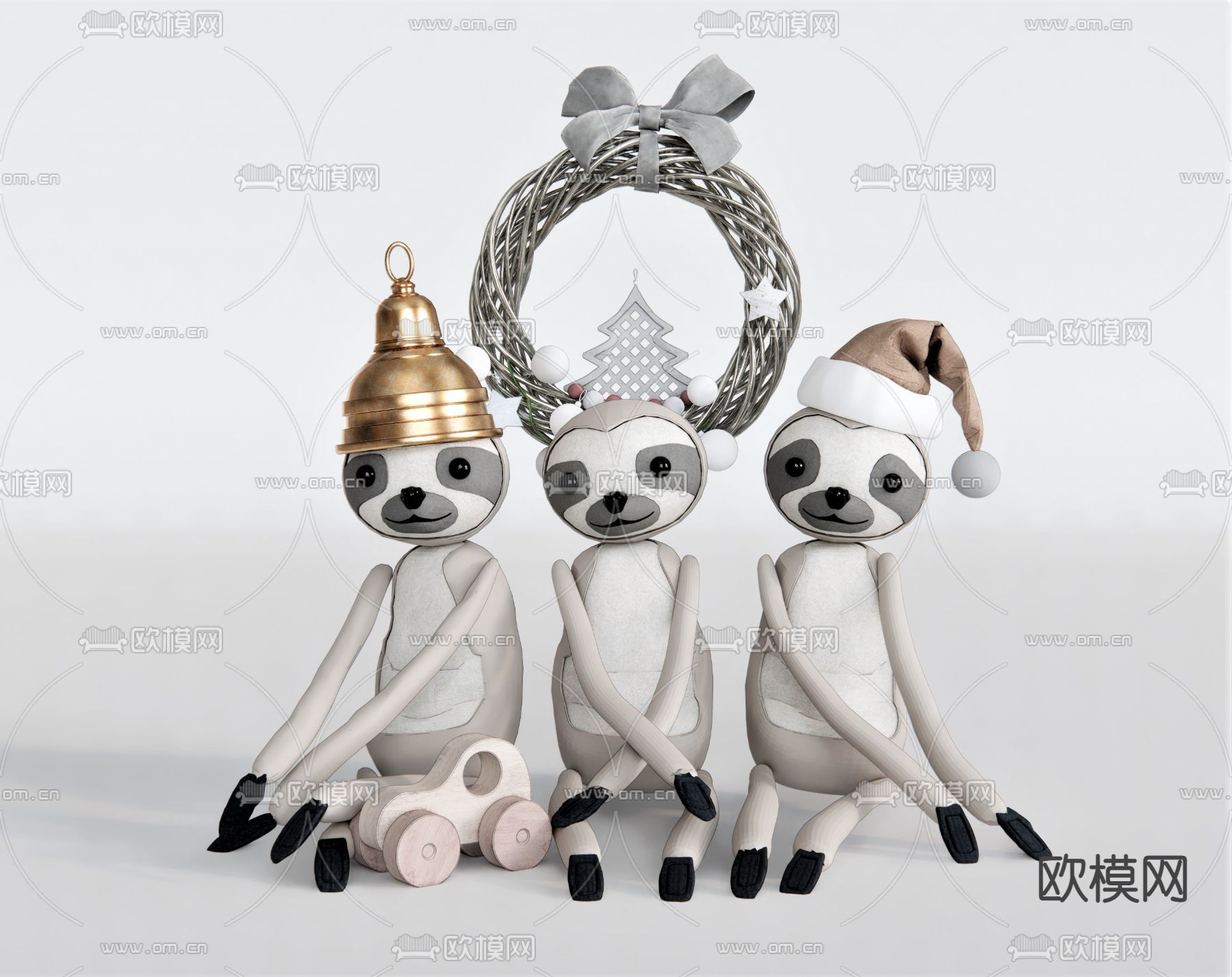 现代公仔狐猴猢狲玩具su模型下载（渲染图1）