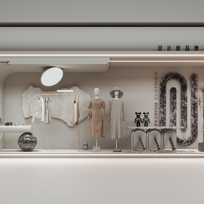  侘寂风服装店橱窗su模型 